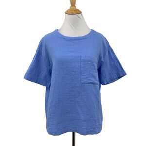 Caslon T Shirt Womens XXS 2XS Blue Jay Short Sleeve Chest Pocket Gauze Cotton